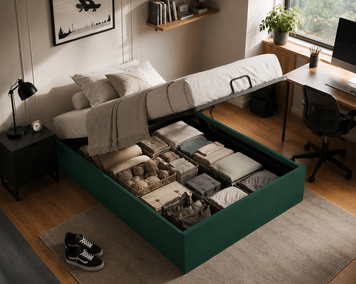 Lit Coffre/Sommier de rangement 90x190 cm velours