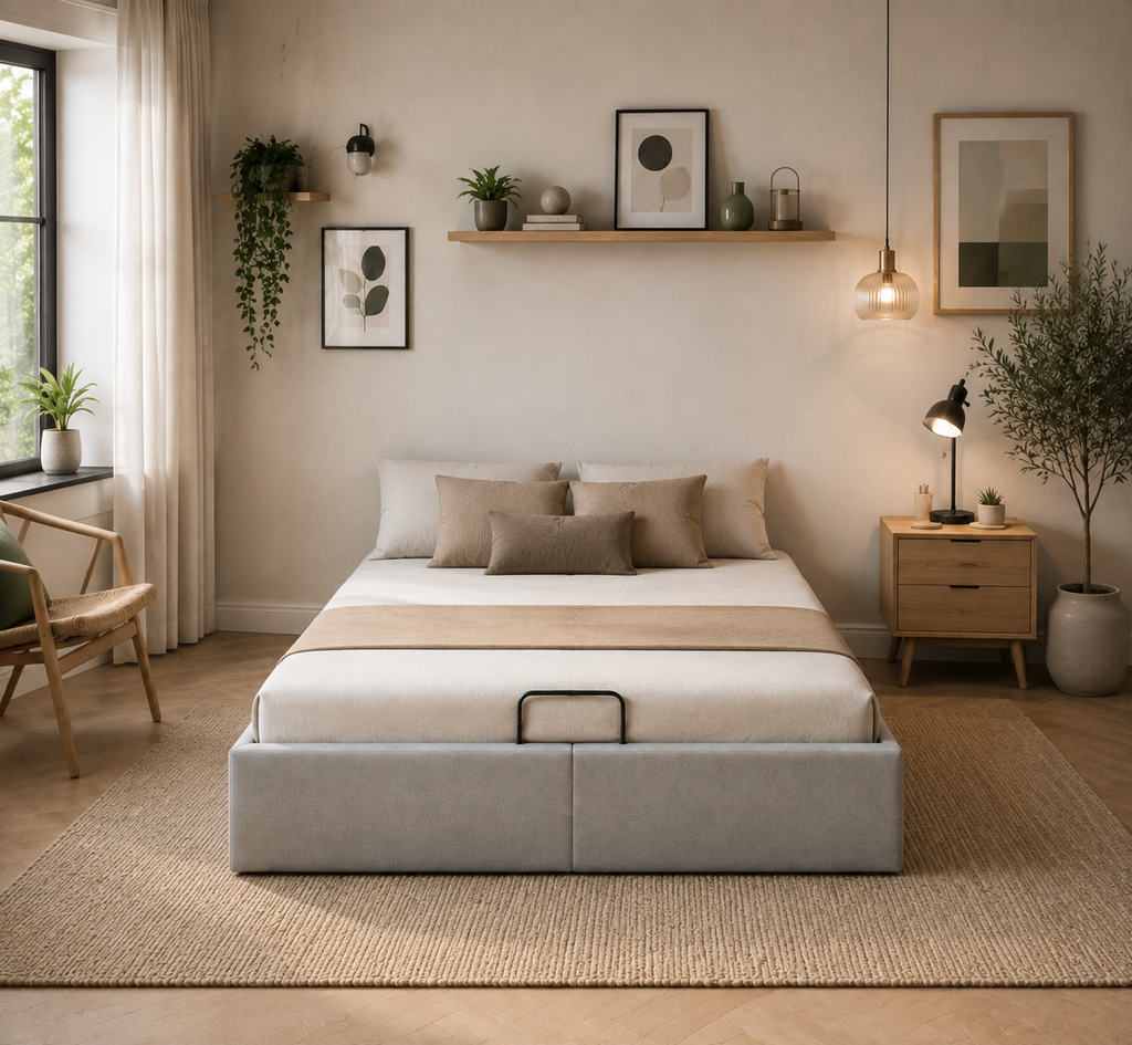 Lit Coffre/Sommier de rangement Gris clair en tissu