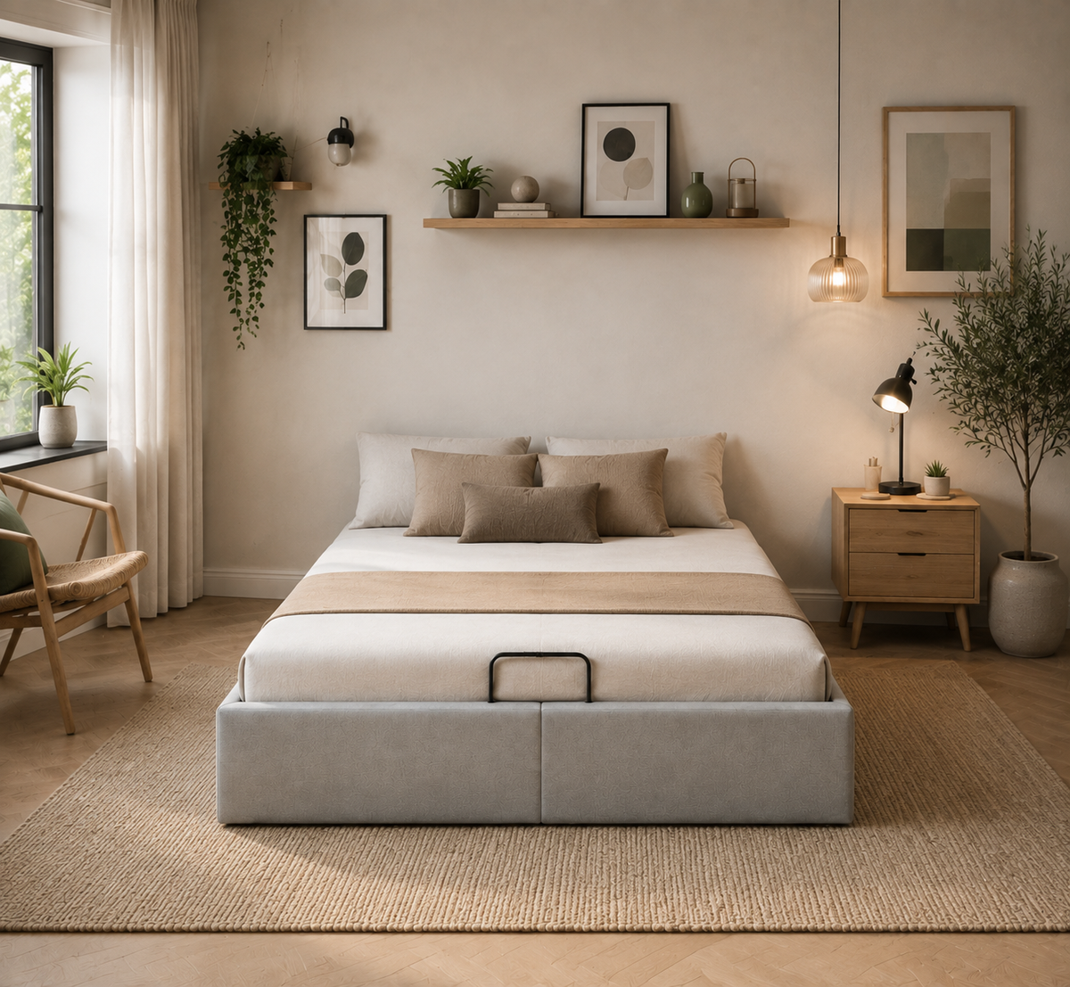 Lit Coffre/Sommier de rangement Gris clair en tissu