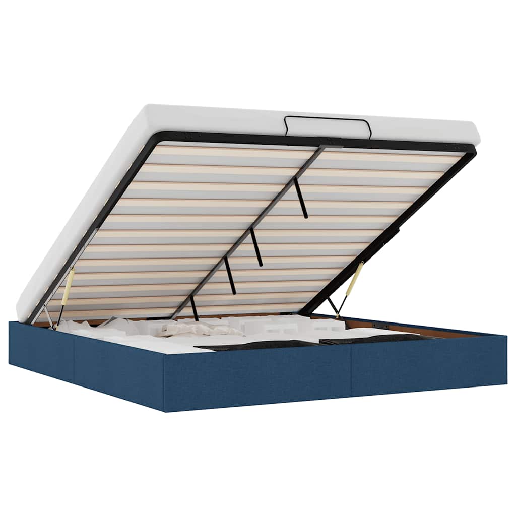 Lit Coffre/Sommier de rangement Bleu en tissu