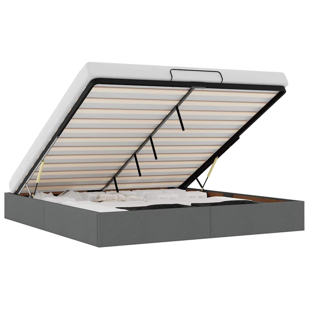 Lit Coffre/Sommier de rangement Gris foncé en tissu