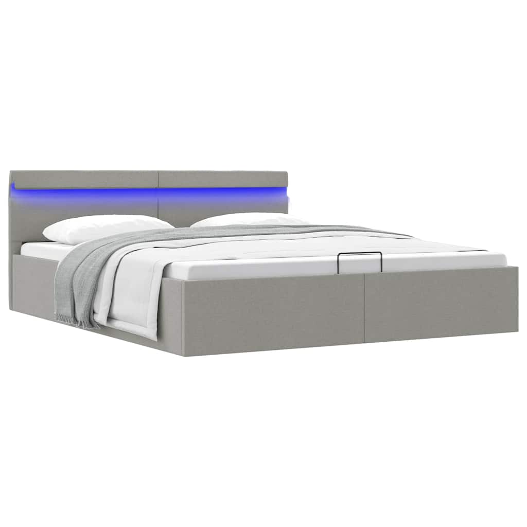 Lit coffre avec rangement hydraulique et LED – Gris clair