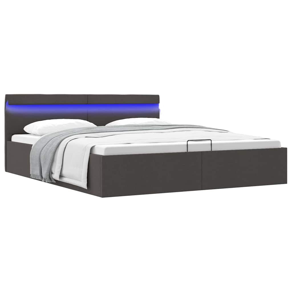 Lit coffre avec rangement hydraulique et LED – Gris foncé