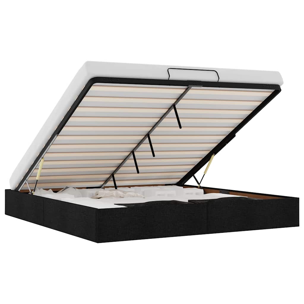 Lit Coffre/Sommier de rangement Noir en tissu