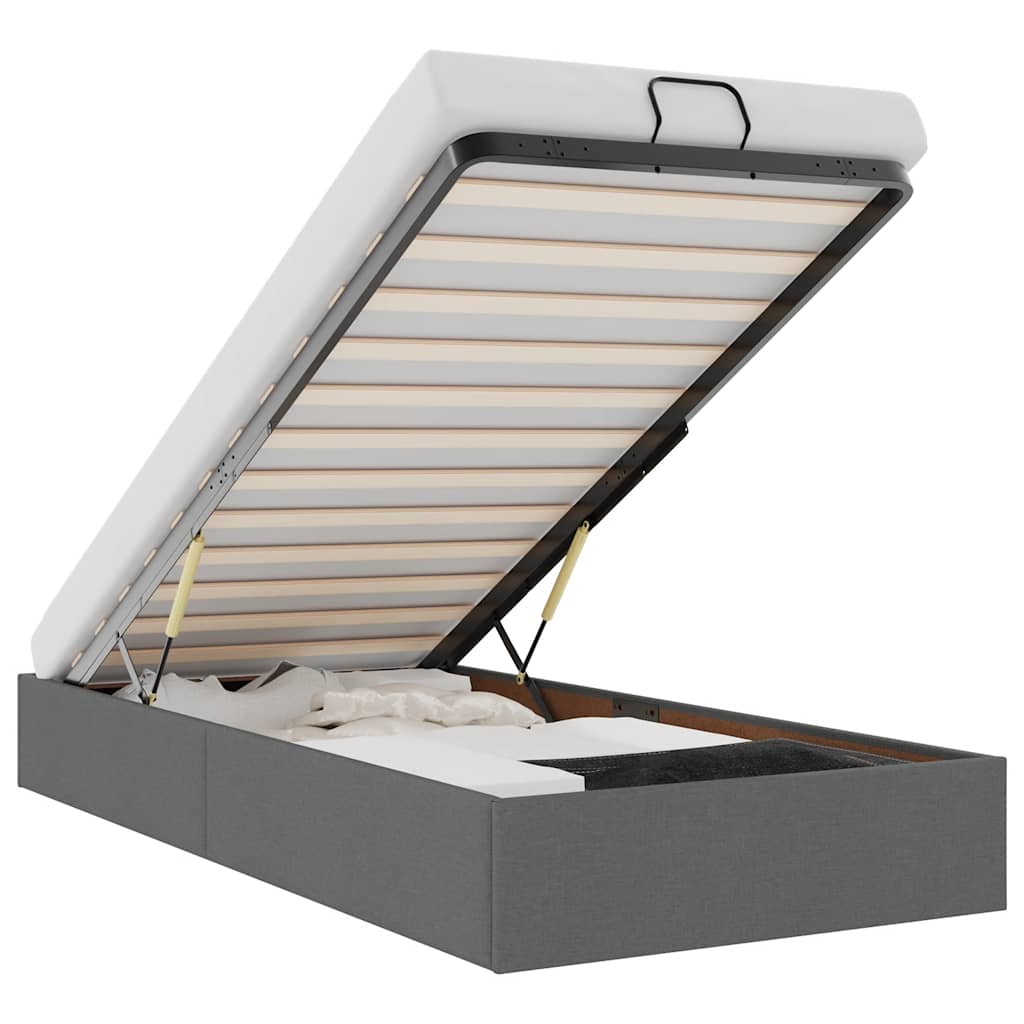 Lit Coffre/Sommier de rangement gris foncé en tissu 90x190cm 90x200cm