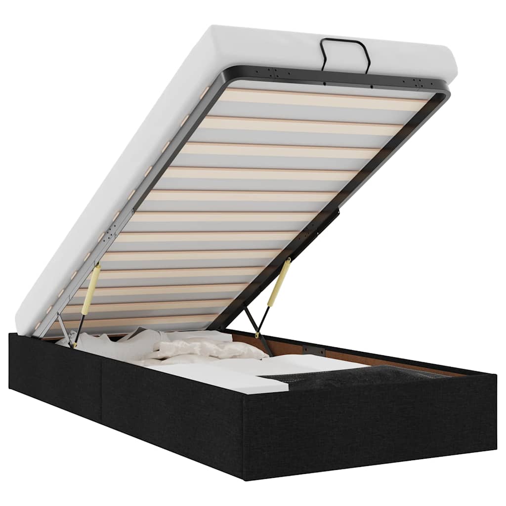 Lit Coffre/Sommier de rangement noir en tissu 90x190cm 90x200cm