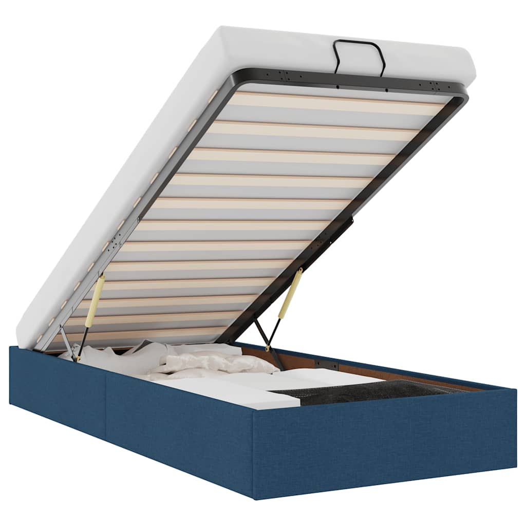 Lit Coffre/Sommier de rangement bleu en tissu 90x190cm 90x200cm