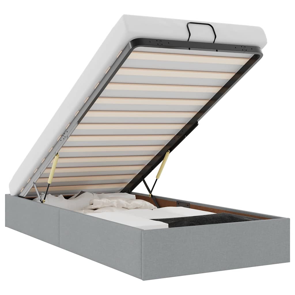 Lit Coffre/Sommier de rangement gris clair en tissu 90x190cm 90x200cm.