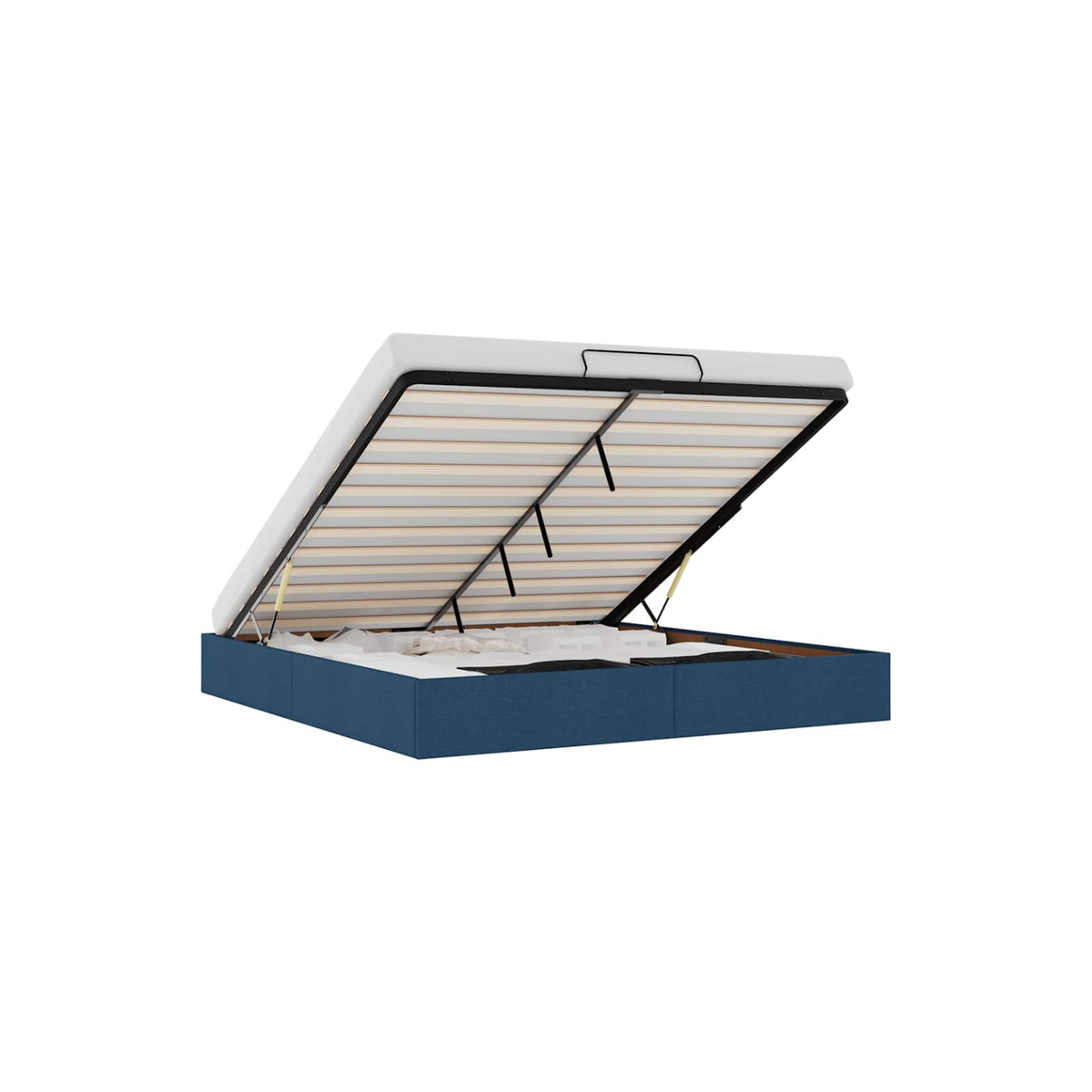 Lit Coffre/Sommier de rangement Bleu en tissu
