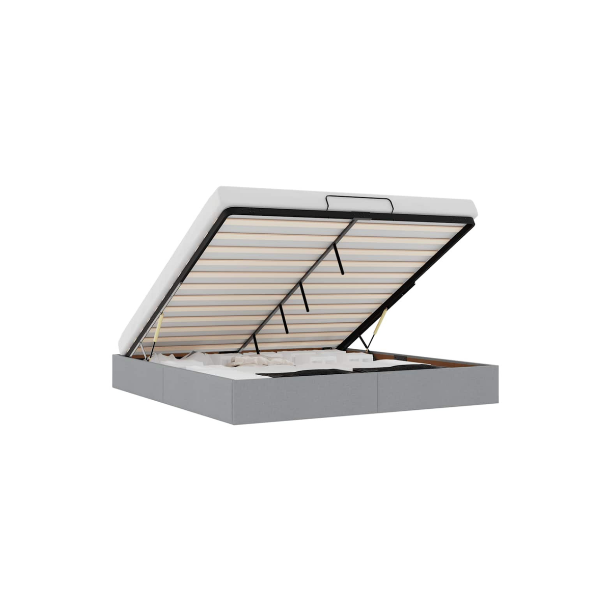 Lit Coffre/Sommier de rangement Gris clair en tissu
