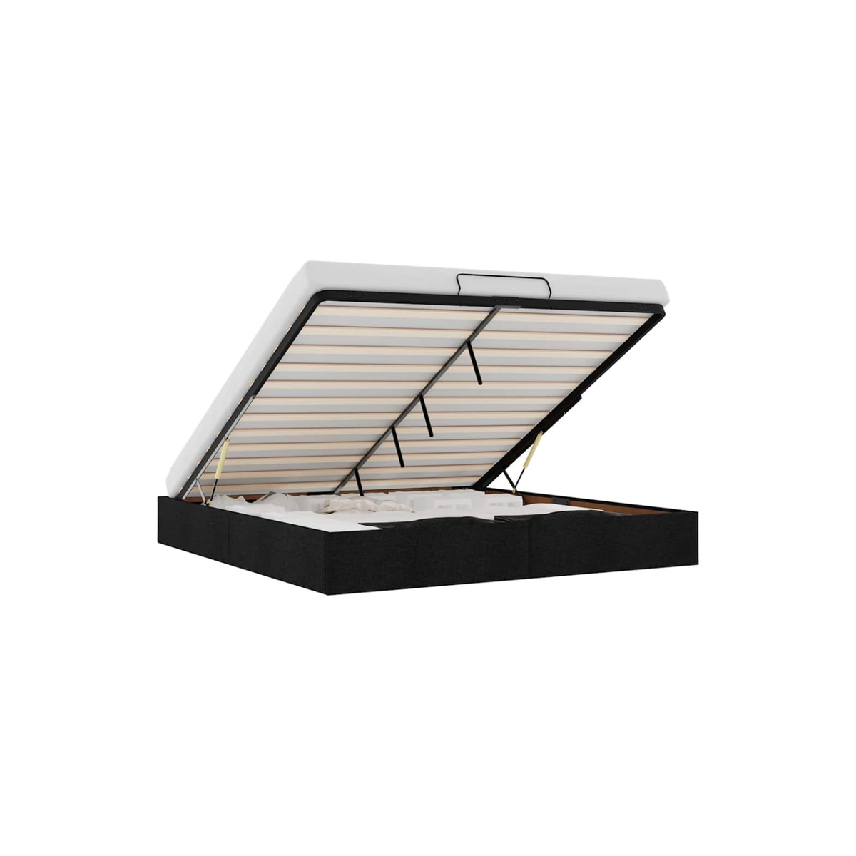 Lit Coffre/Sommier de rangement Noir en tissu