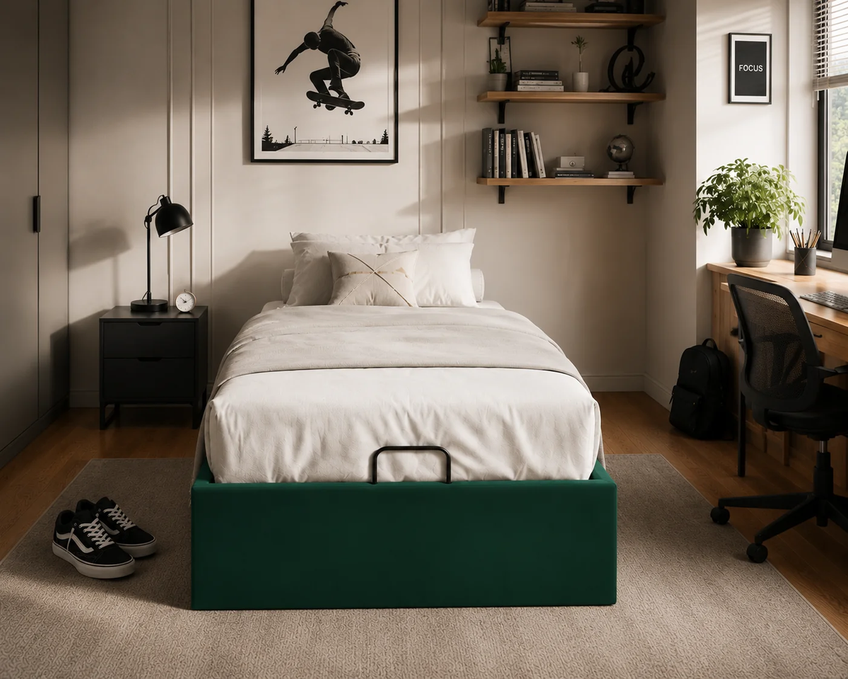 Lit Coffre/Sommier de rangement 90x190 cm velours